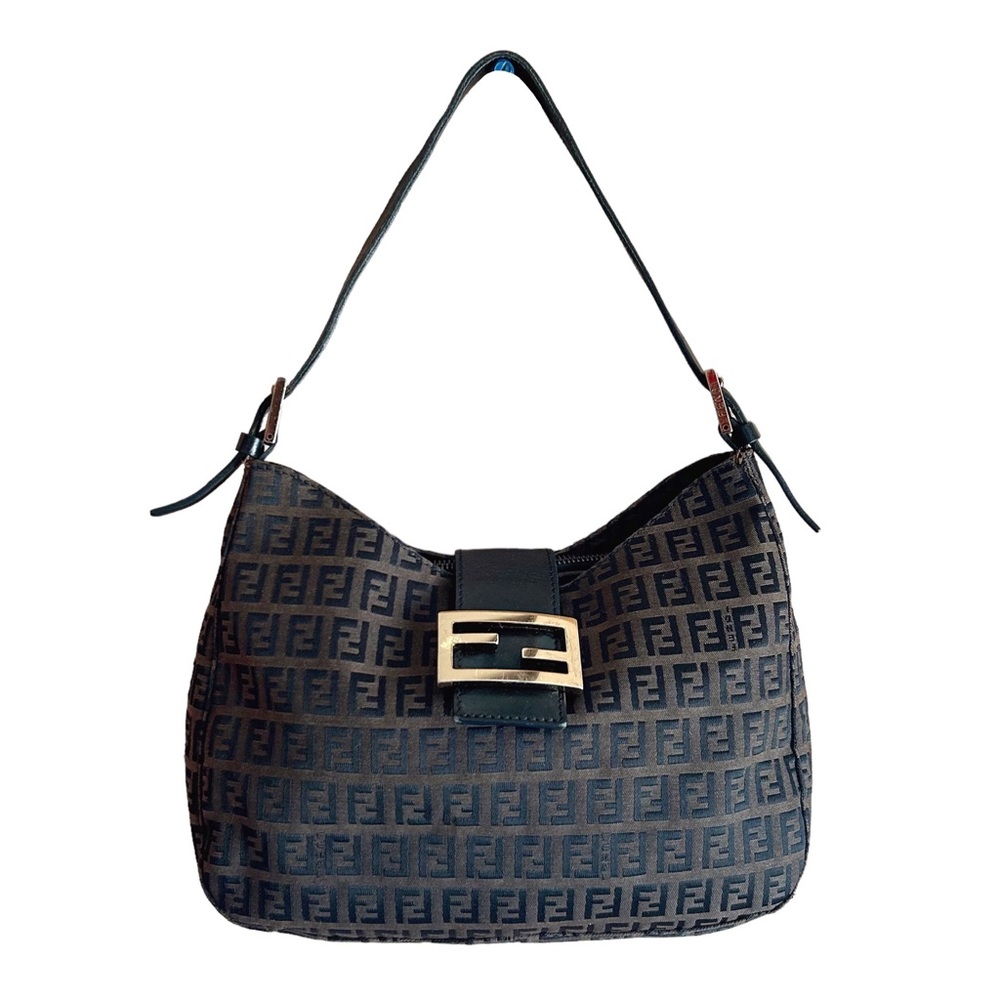 FENDI Classic Vintage Brown Zucchino FF Monogram Baguette Shoulder Bag